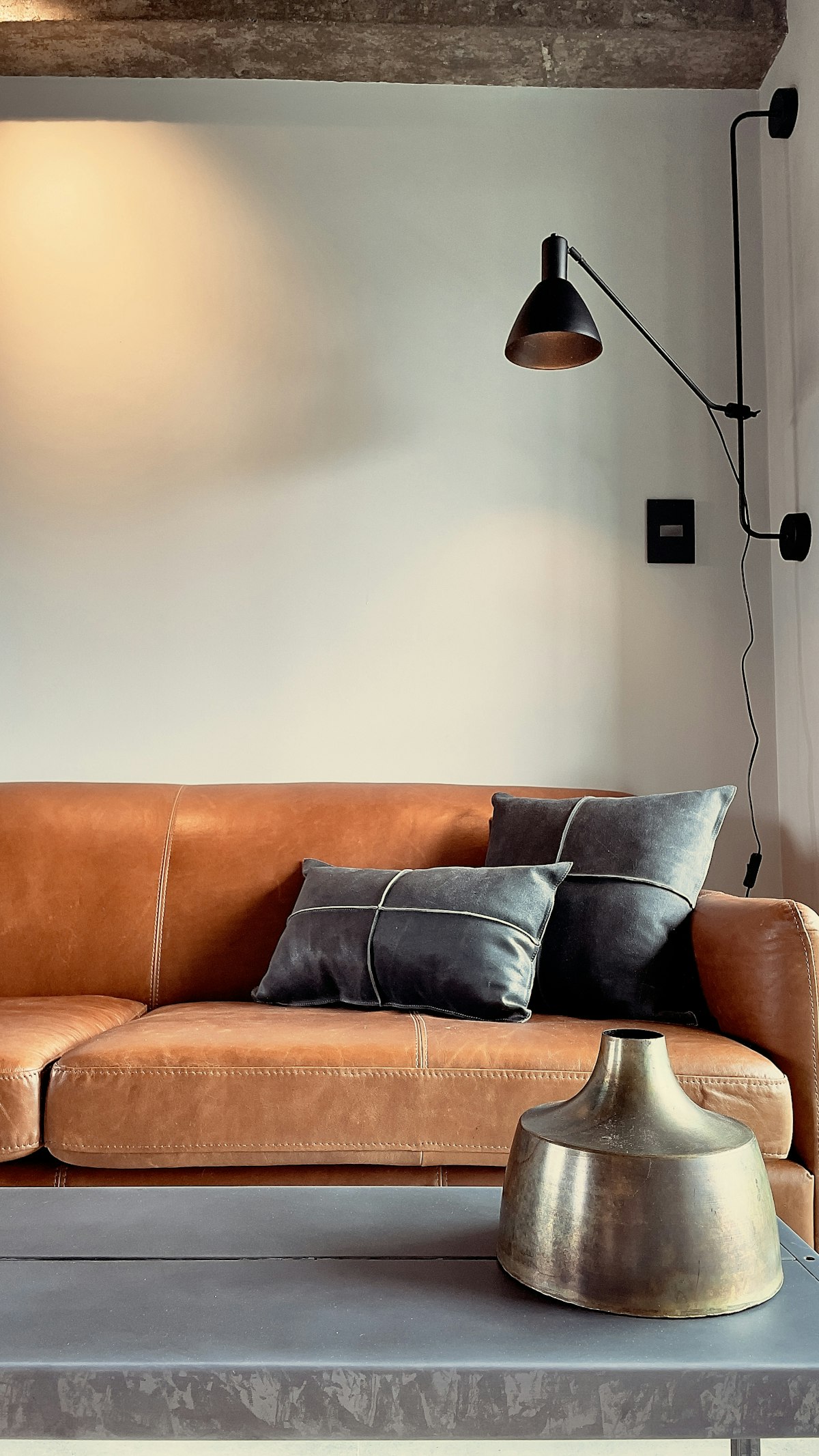 Cognac Leather Three-Seater Sofa