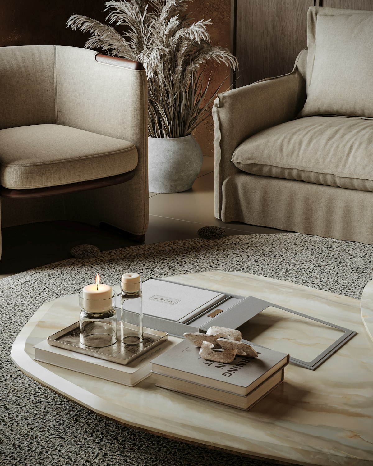 Round Honed Marble Lounge Table