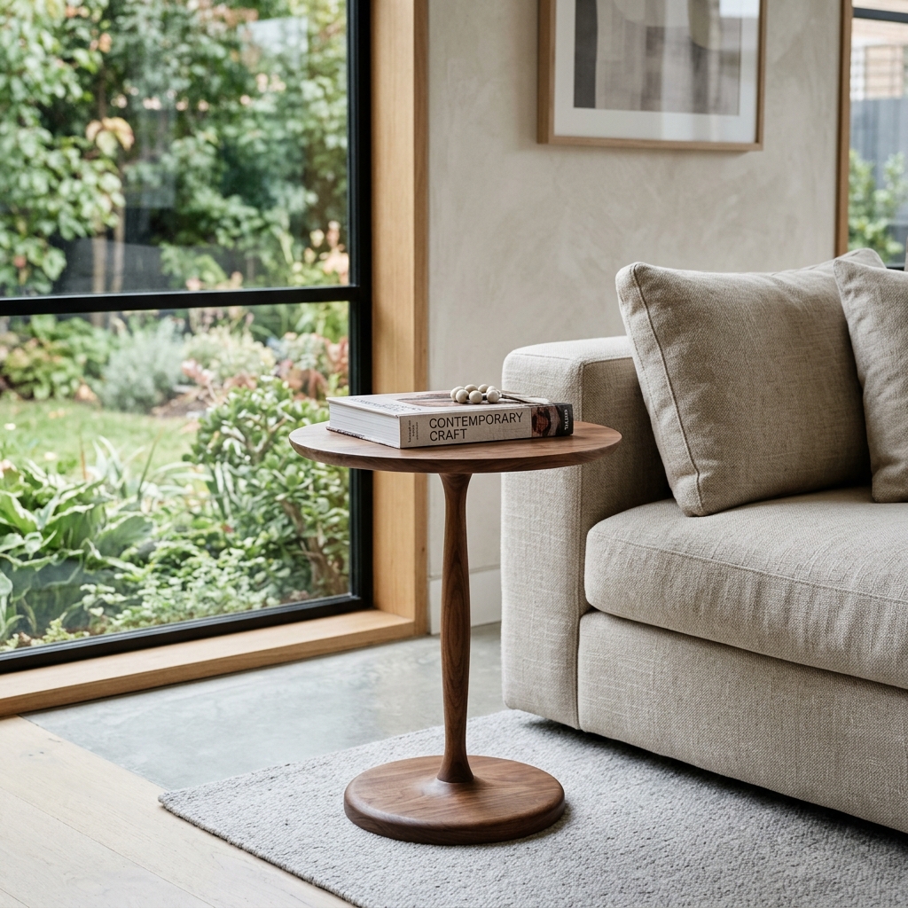 Round Timber Pedestal Side Table